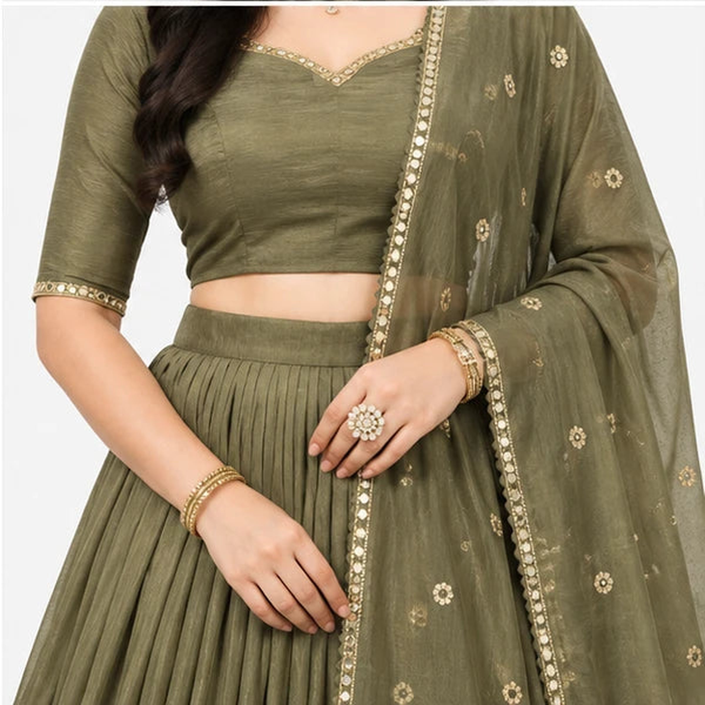 Pure Chanderi Plain Zari Worked Lehenga Choli Collection