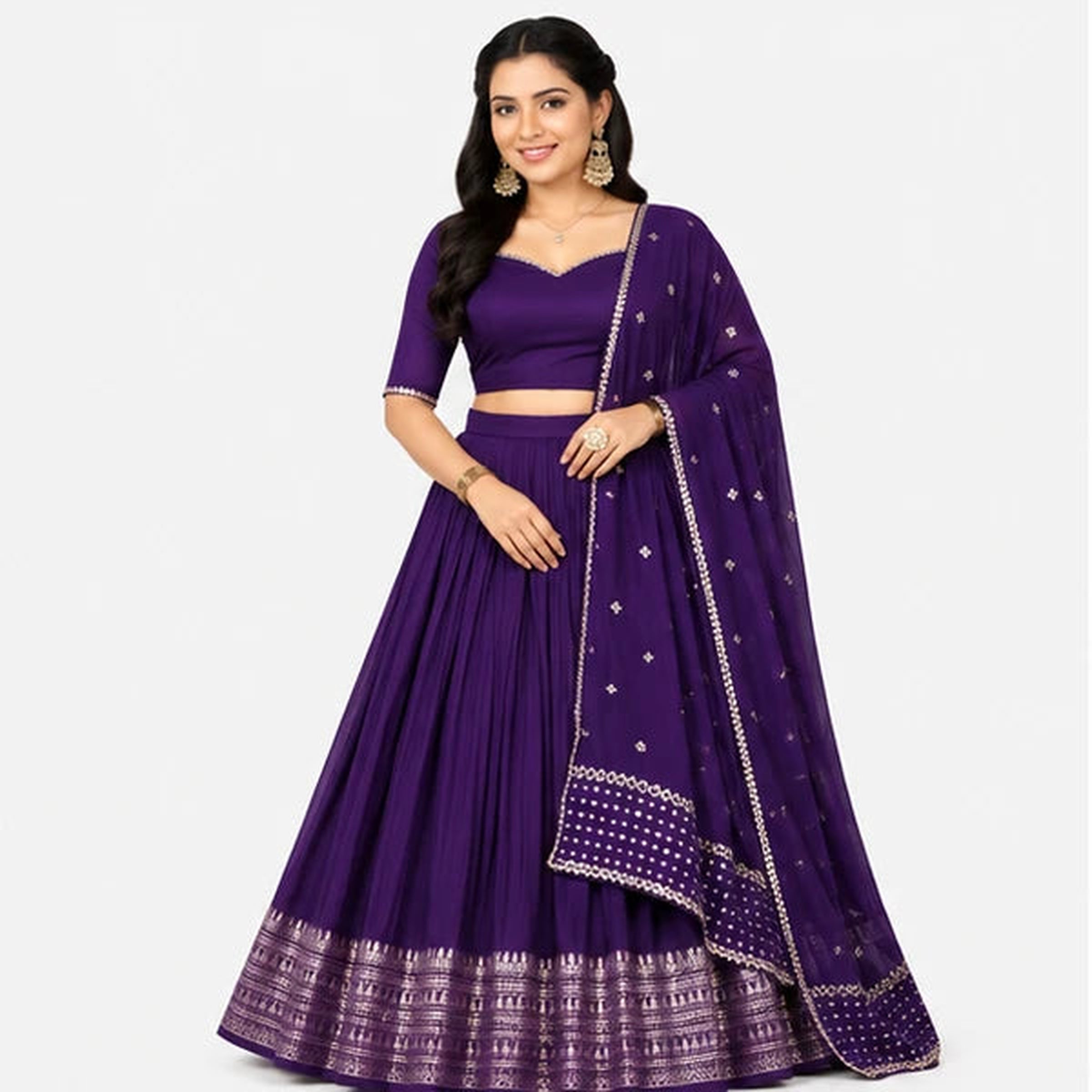Pure Chanderi Plain Zari Worked Lehenga Choli Collection
