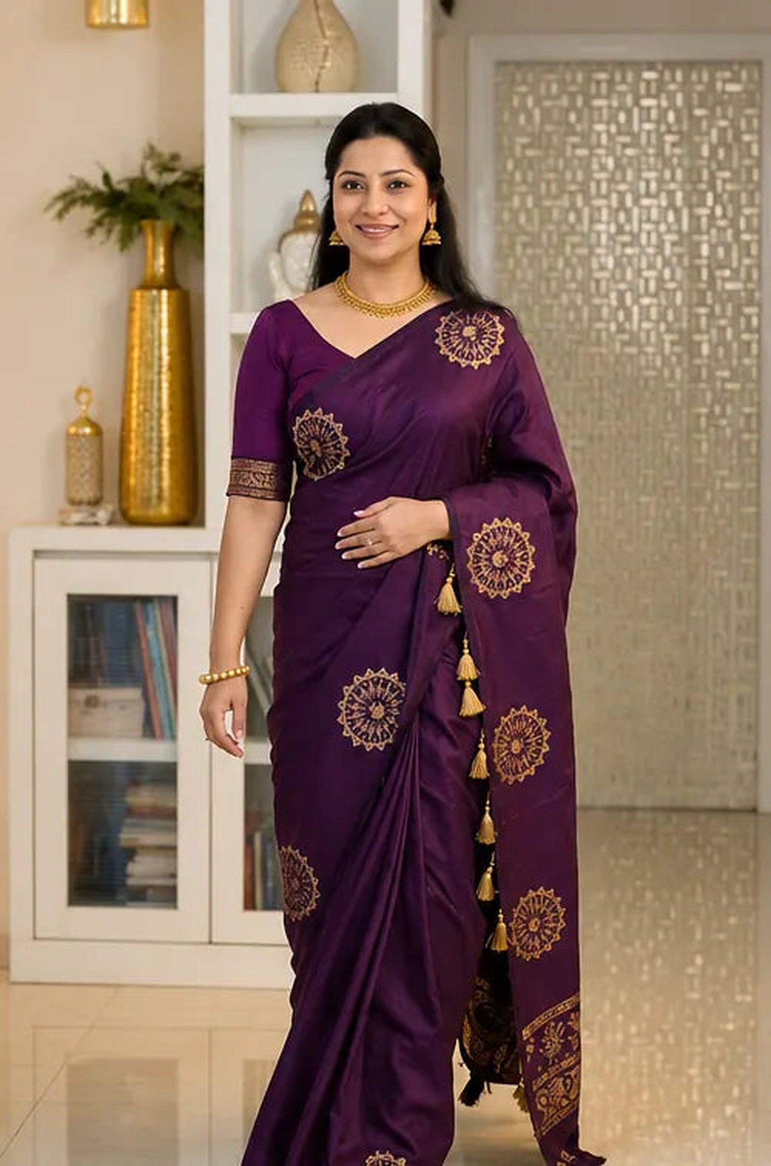 Soft Lichi Silk Jacquard Saree for Women – Elegant Traditional Indian Saree