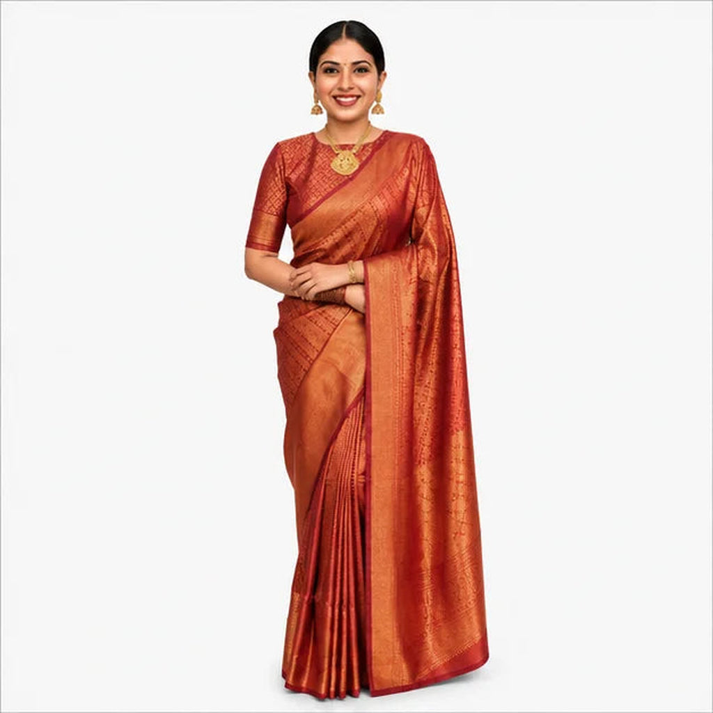 Soft Paithani Silk Saree mit Rich Zari – Indischer Damen Saree  brown