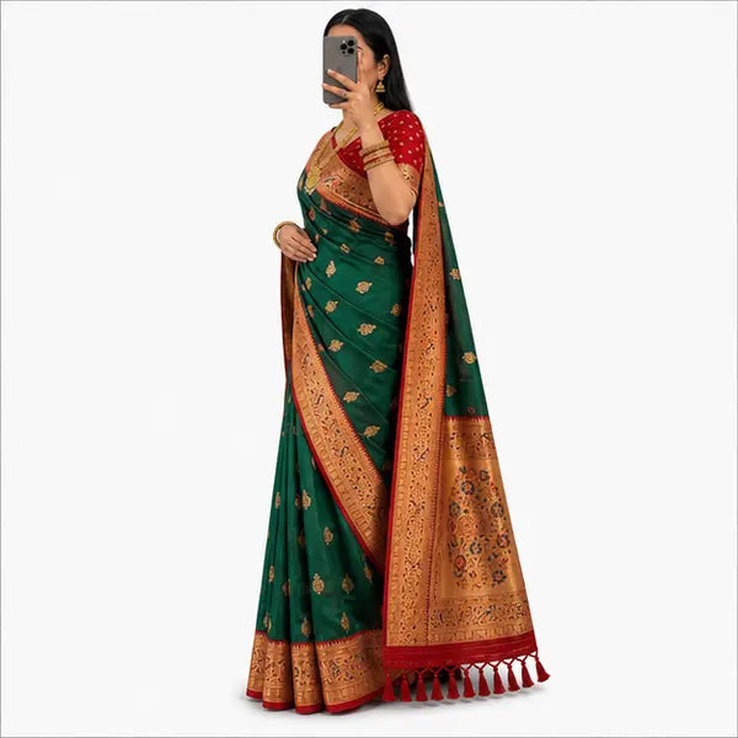 Soft Paithani Silk Saree mit Rich Zari – Indischer Damen Saree green