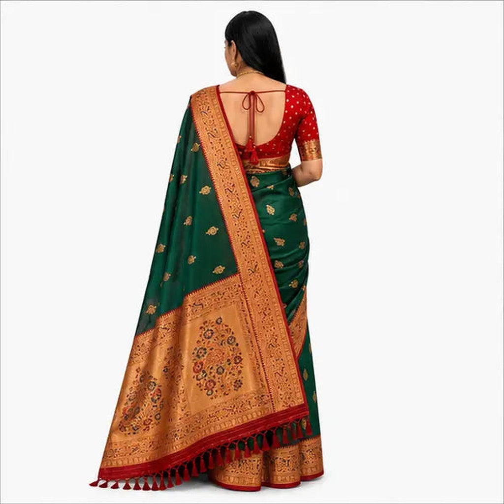 Soft Paithani Silk Saree mit Rich Zari – Indischer Damen Saree green