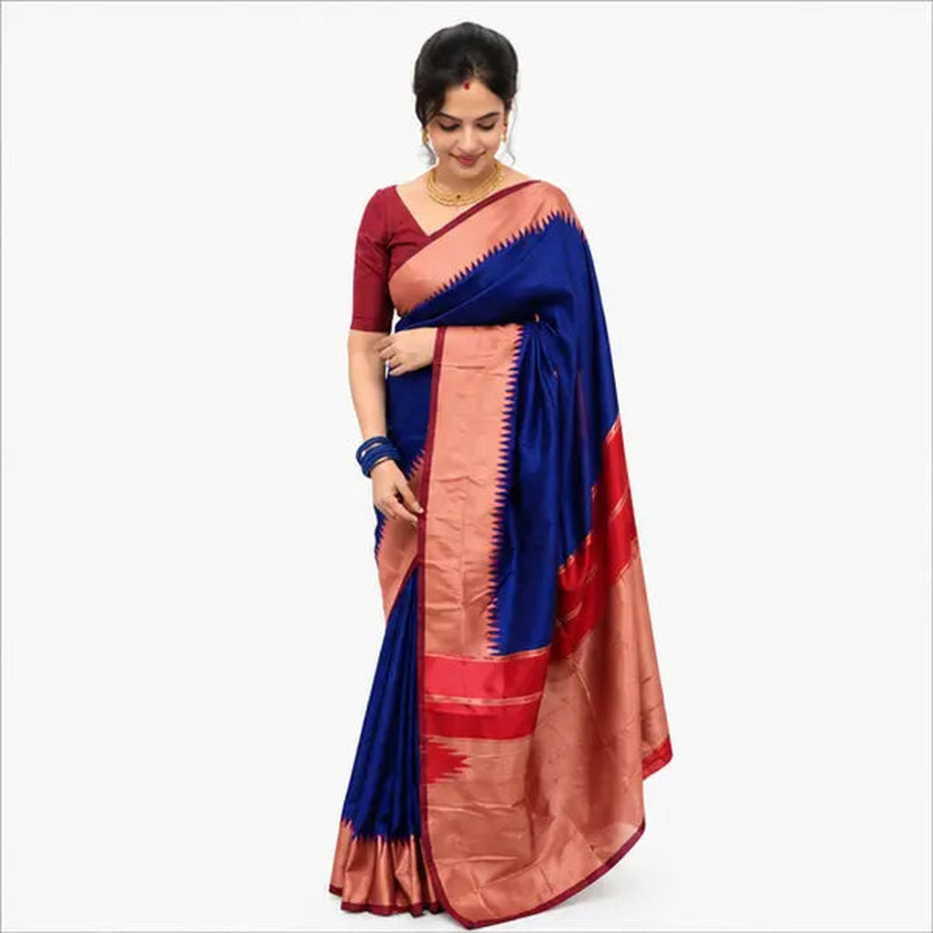 Soft Paithani Silk Saree mit Rich Zari – Indischer Damen Saree green purple