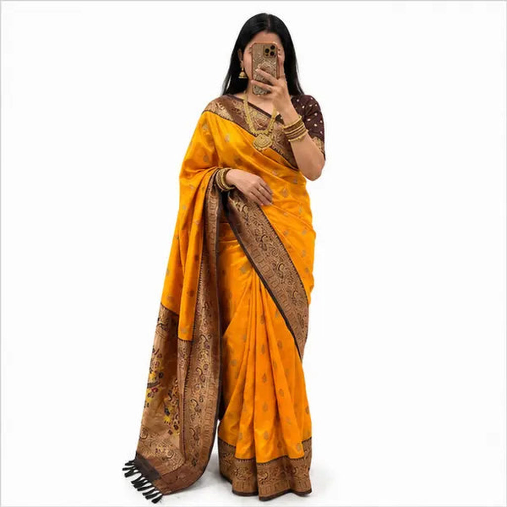 Soft Paithani Silk Saree mit Rich Zari – Indischer Damen Saree orange