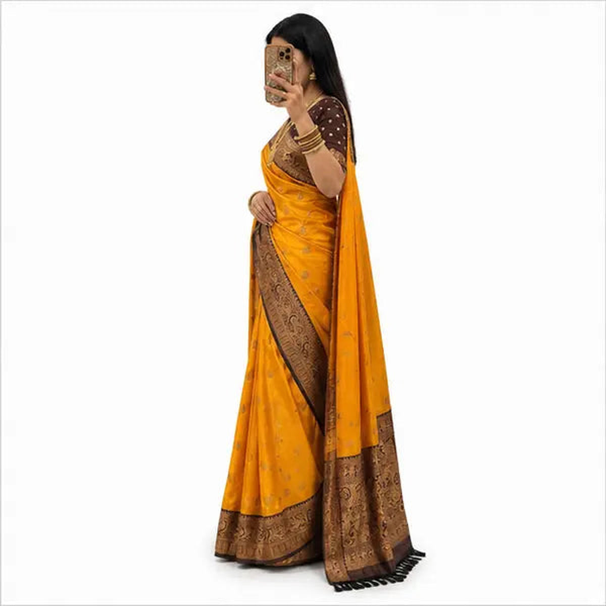Soft Paithani Silk Saree mit Rich Zari – Indischer Damen Saree orange
