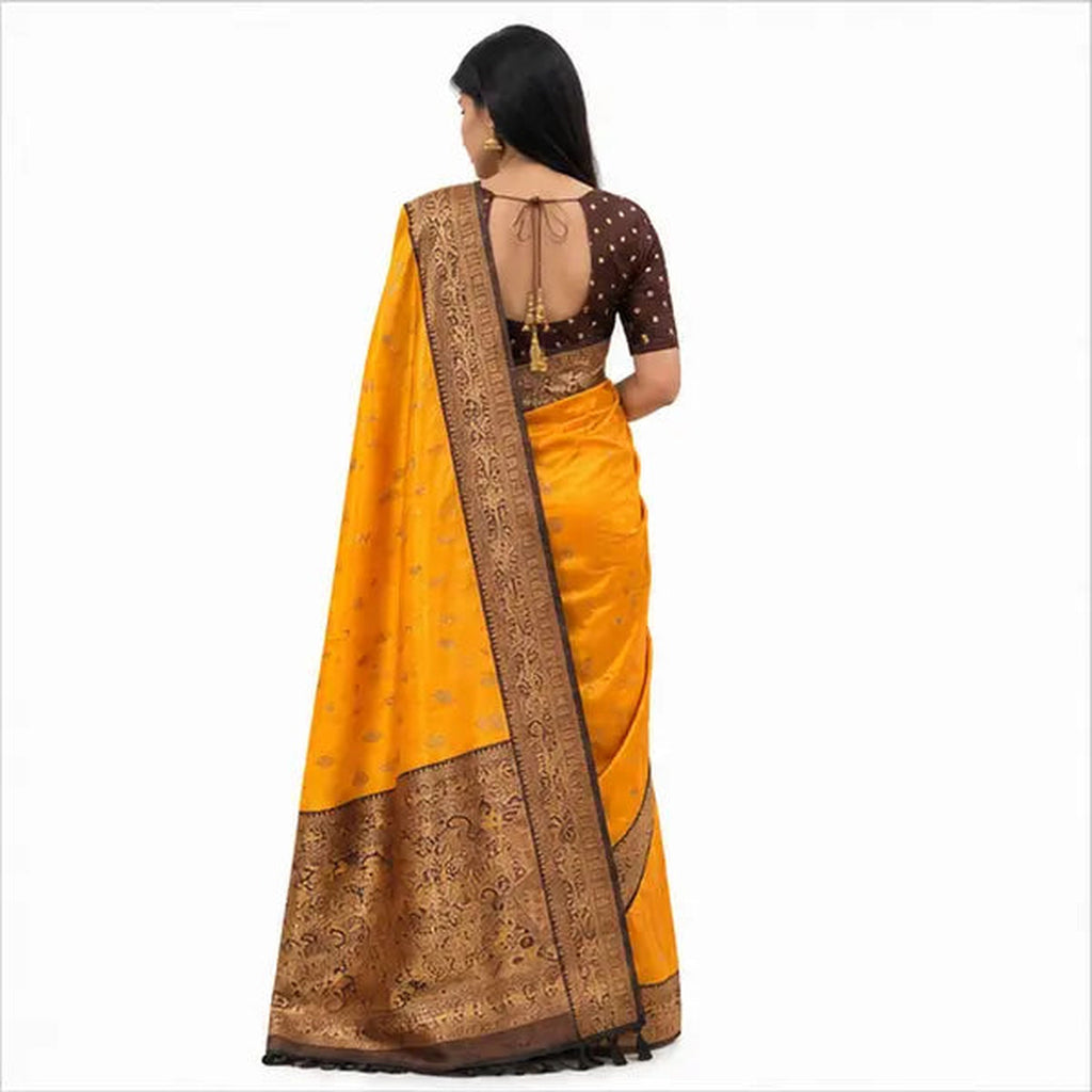 Soft Paithani Silk Saree mit Rich Zari – Indischer Damen Saree orange