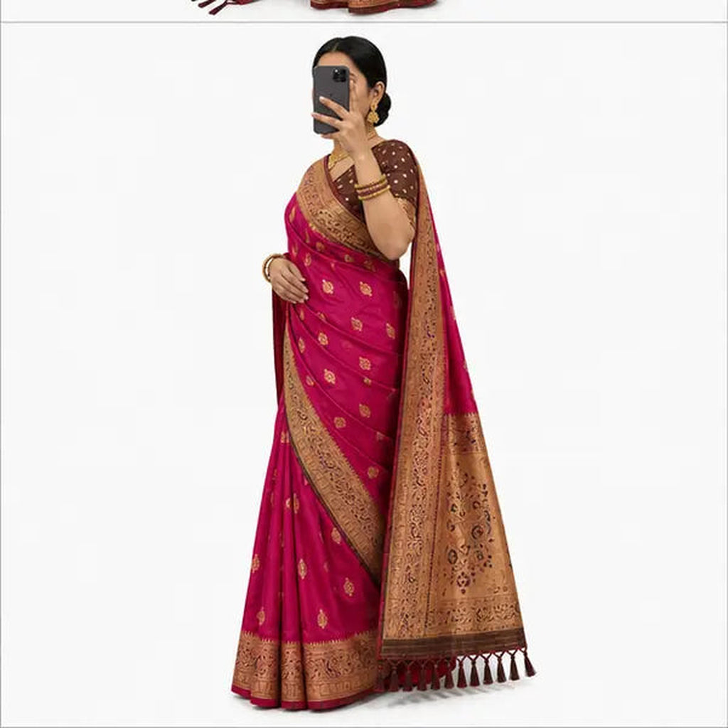 Soft Paithani Silk Saree mit Rich Zari – Indischer Damen Saree orange red