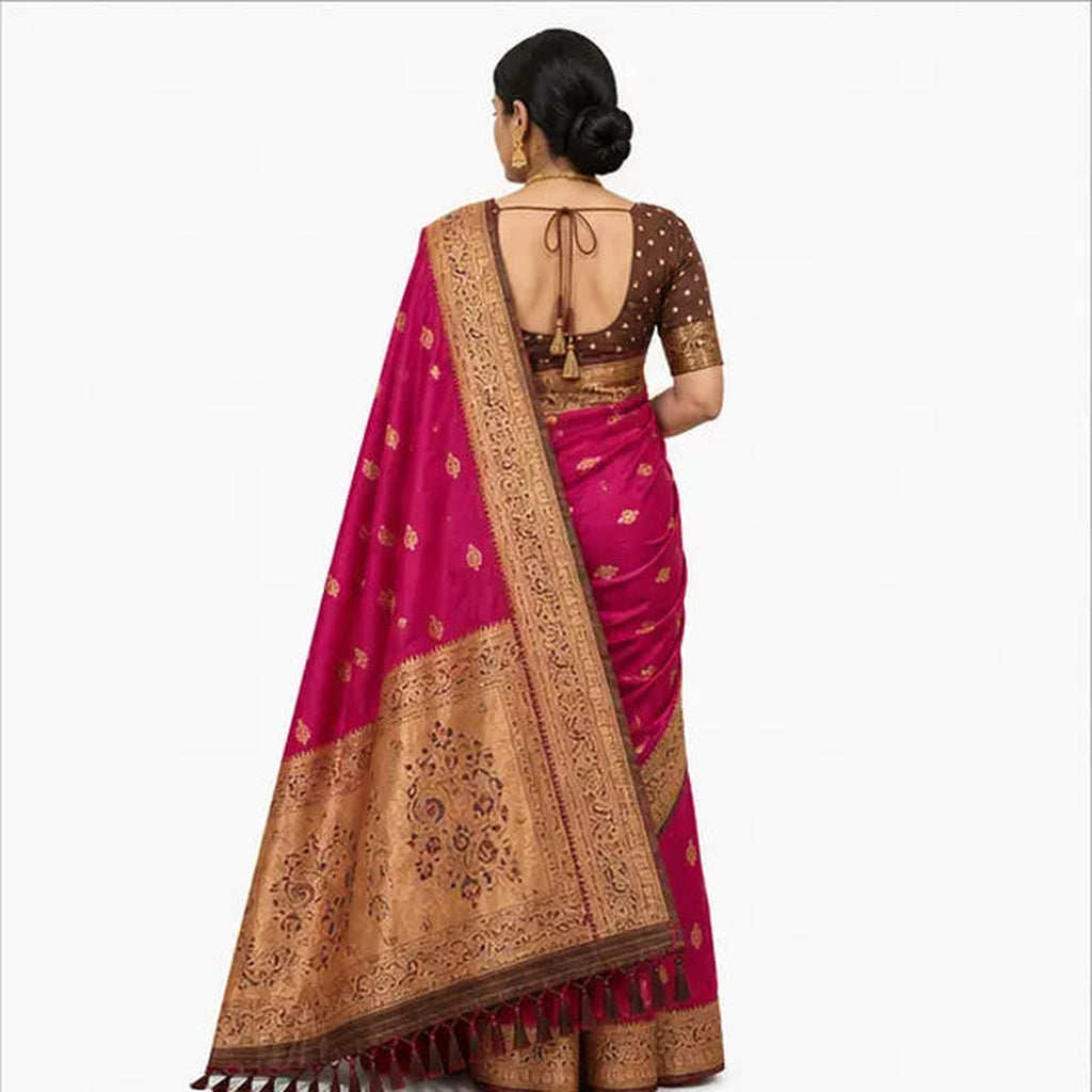 Soft Paithani Silk Saree mit Rich Zari – Indischer Damen Saree orange red