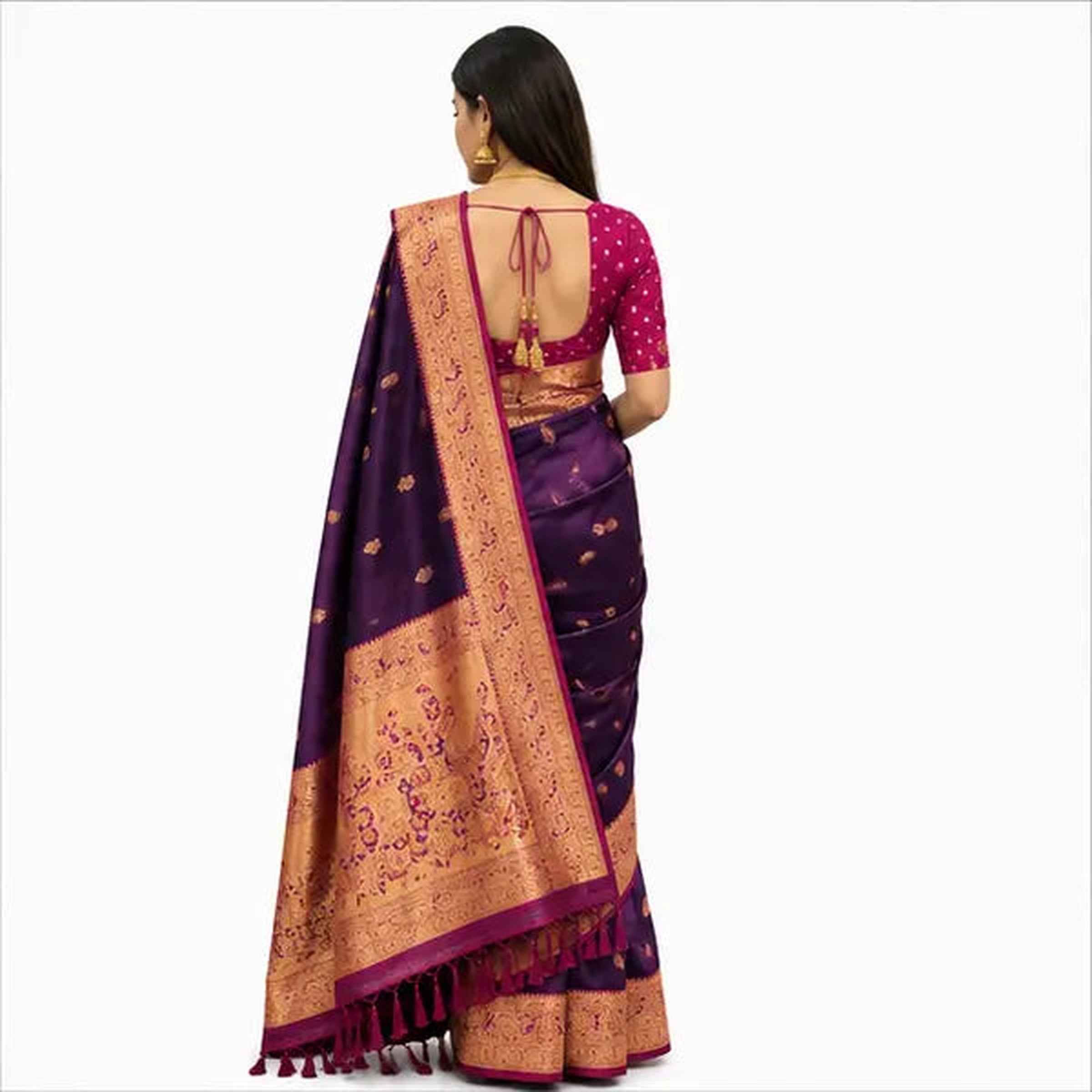 Soft Paithani Silk Saree mit Rich Zari – Indischer Damen Saree orange red purple