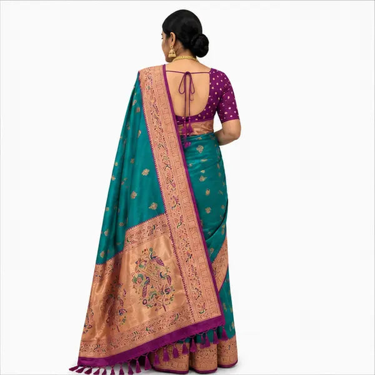 Soft Paithani Silk Saree mit Rich Zari – Indischer Damen Saree purple green