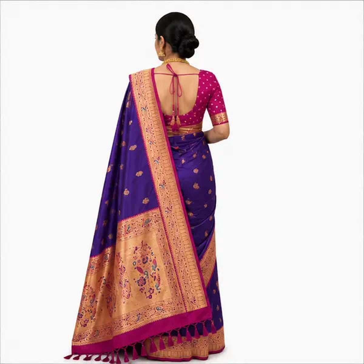 Soft Paithani Silk Saree mit Rich Zari – Indischer Damen Saree purple