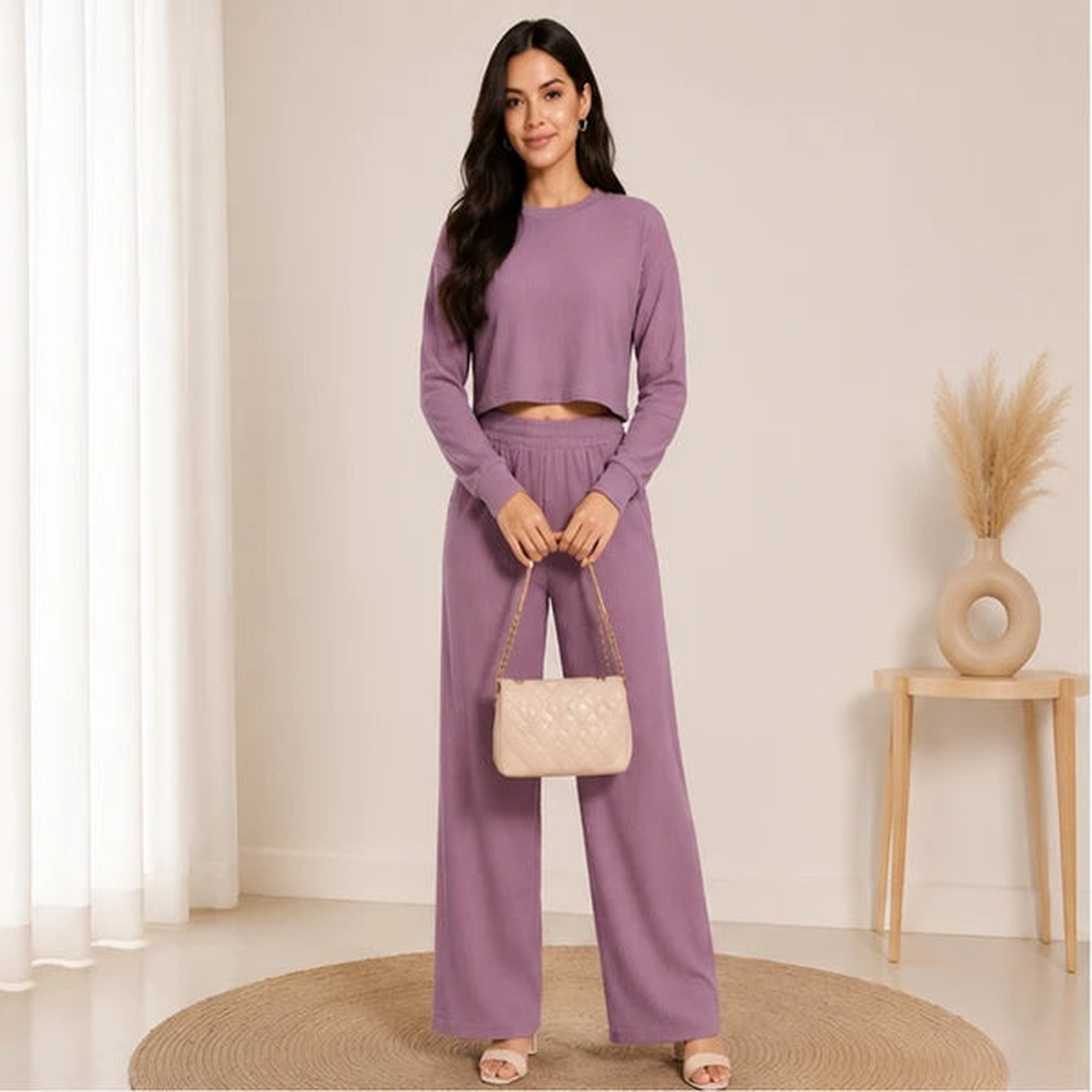 Women’s Lycra Polyester Co-Ord Set – Trendy Top & Trousers