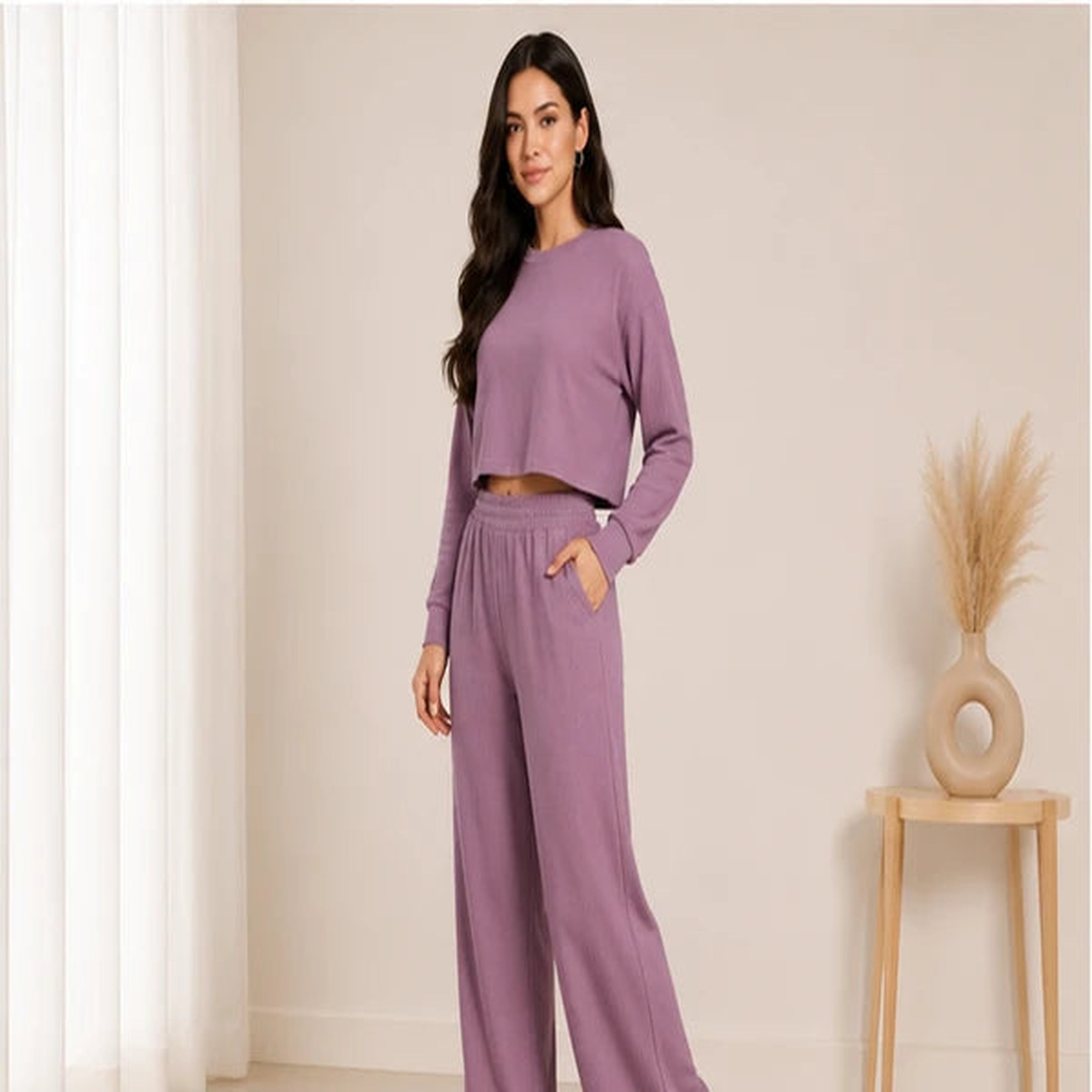 Women’s Lycra Polyester Co-Ord Set – Trendy Top & Trousers
