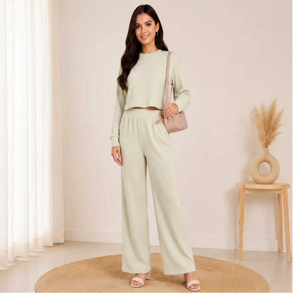 Women’s Lycra Polyester Co-Ord Set – Trendy Top & Trousers