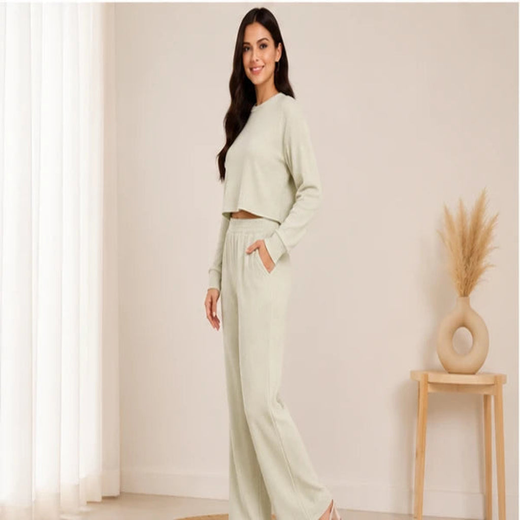 Women’s Lycra Polyester Co-Ord Set – Trendy Top & Trousers