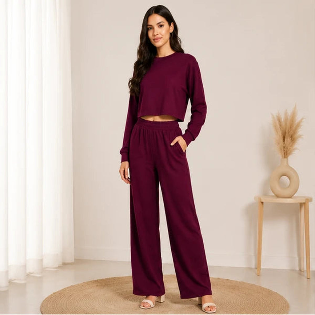 Women’s Lycra Polyester Co-Ord Set – Trendy Top & Trousers