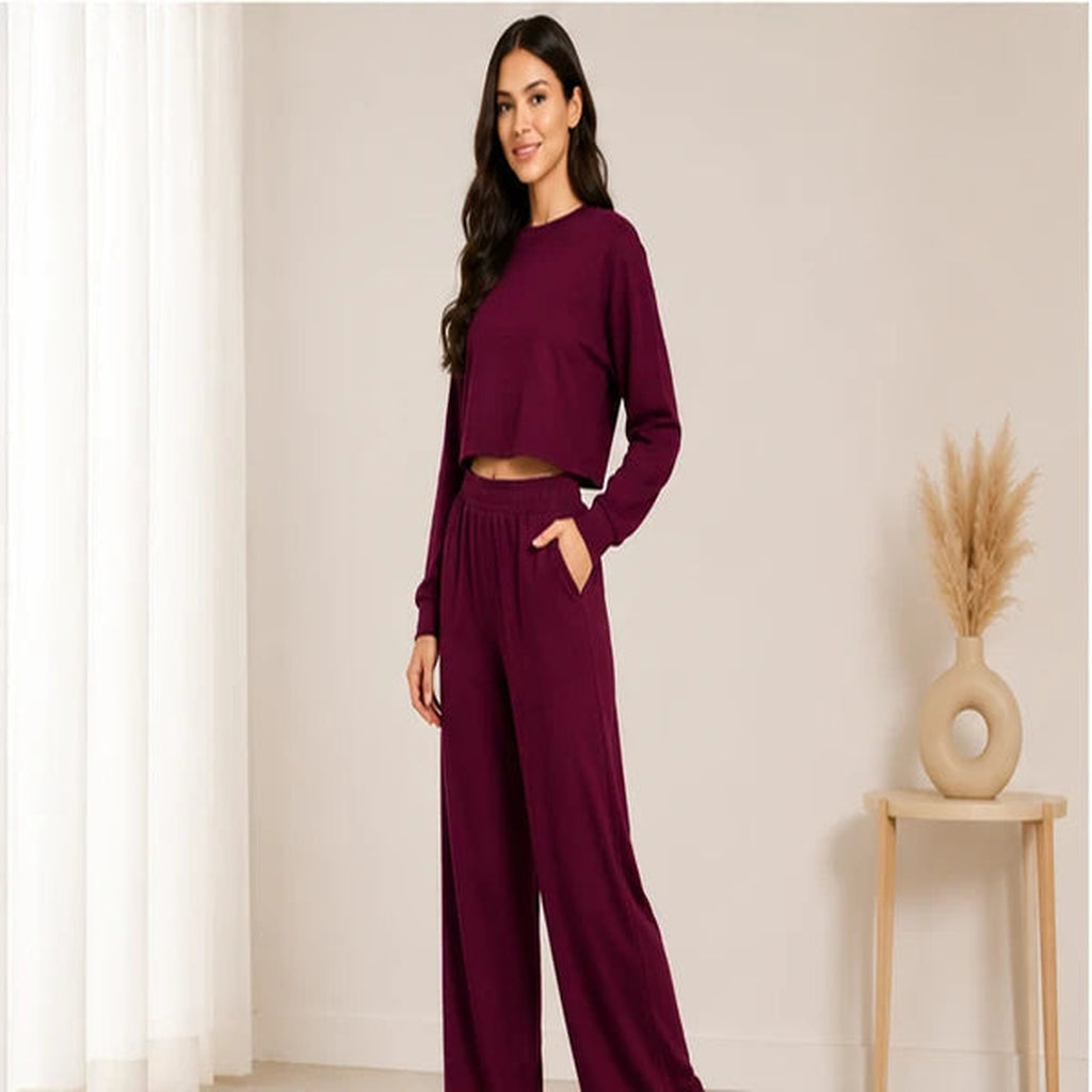 Women’s Lycra Polyester Co-Ord Set – Trendy Top & Trousers