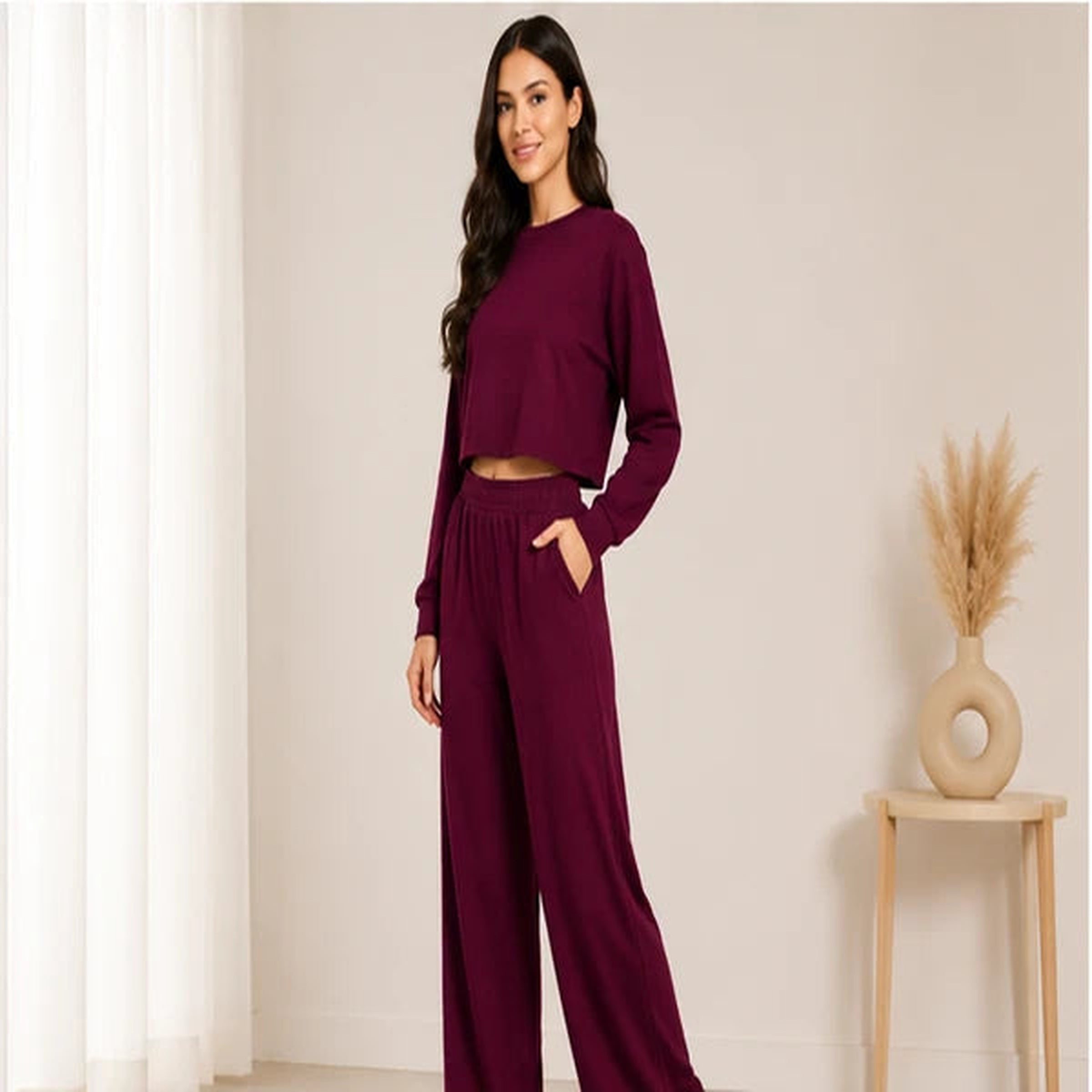 Women’s Lycra Polyester Co-Ord Set – Trendy Top & Trousers