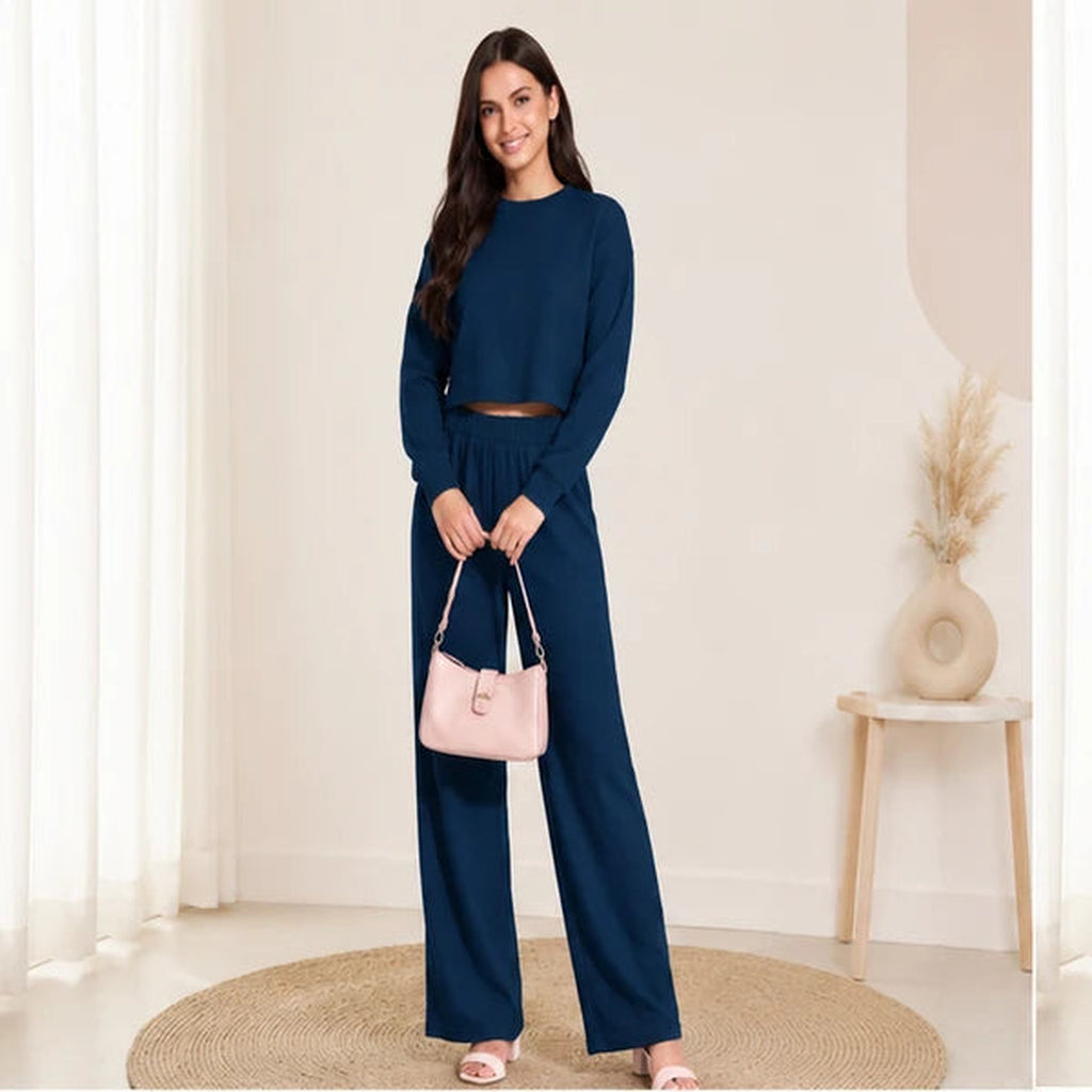 Women’s Lycra Polyester Co-Ord Set – Trendy Top & Trousers