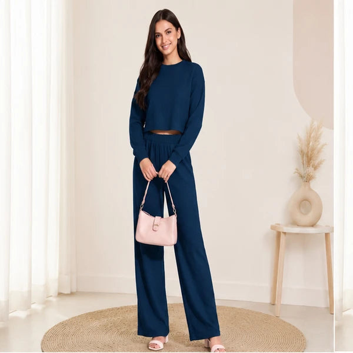 Women’s Lycra Polyester Co-Ord Set – Trendy Top & Trousers