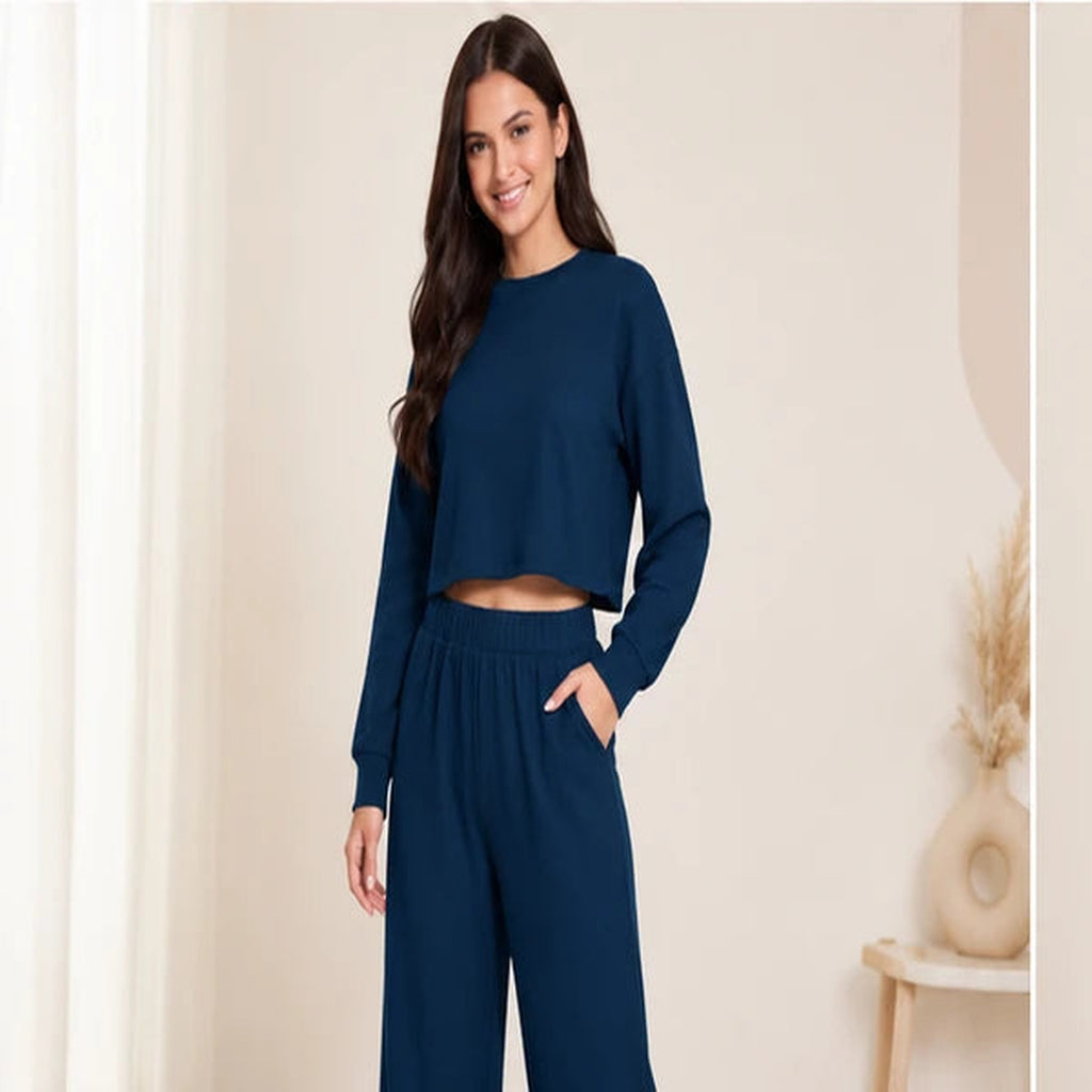 Women’s Lycra Polyester Co-Ord Set – Trendy Top & Trousers