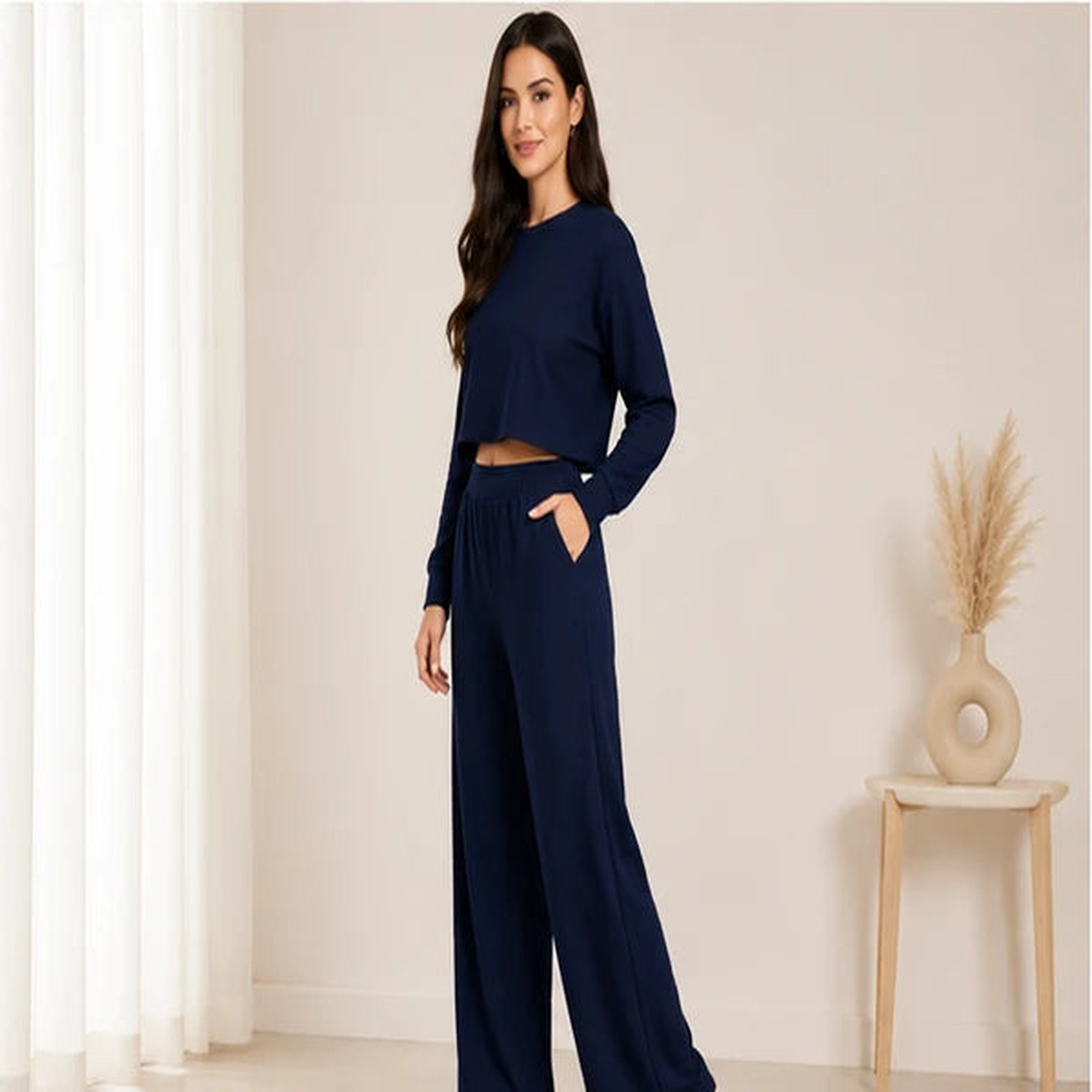 Women’s Lycra Polyester Co-Ord Set – Trendy Top & Trousers
