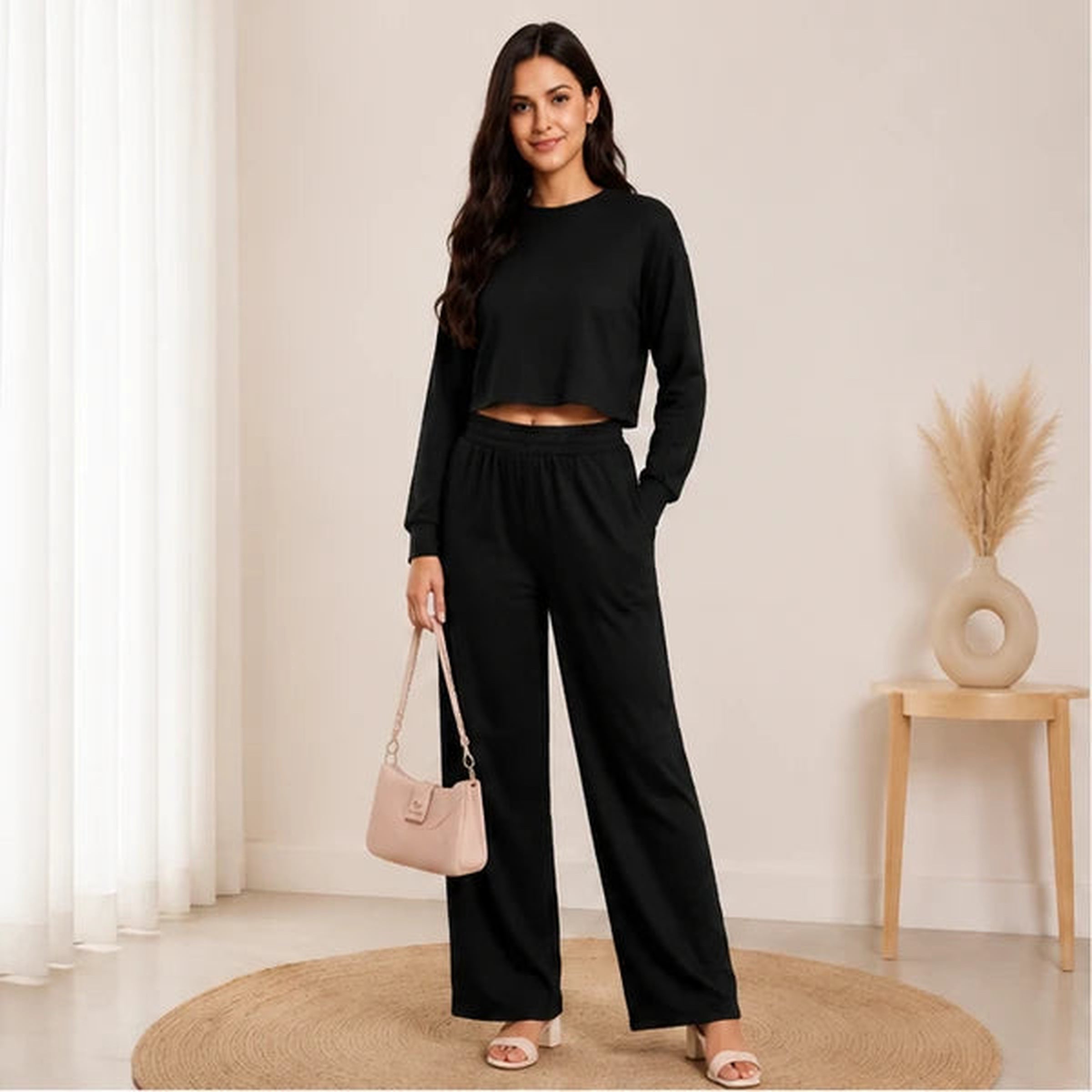 Women’s Lycra Polyester Co-Ord Set – Trendy Top & Trousers