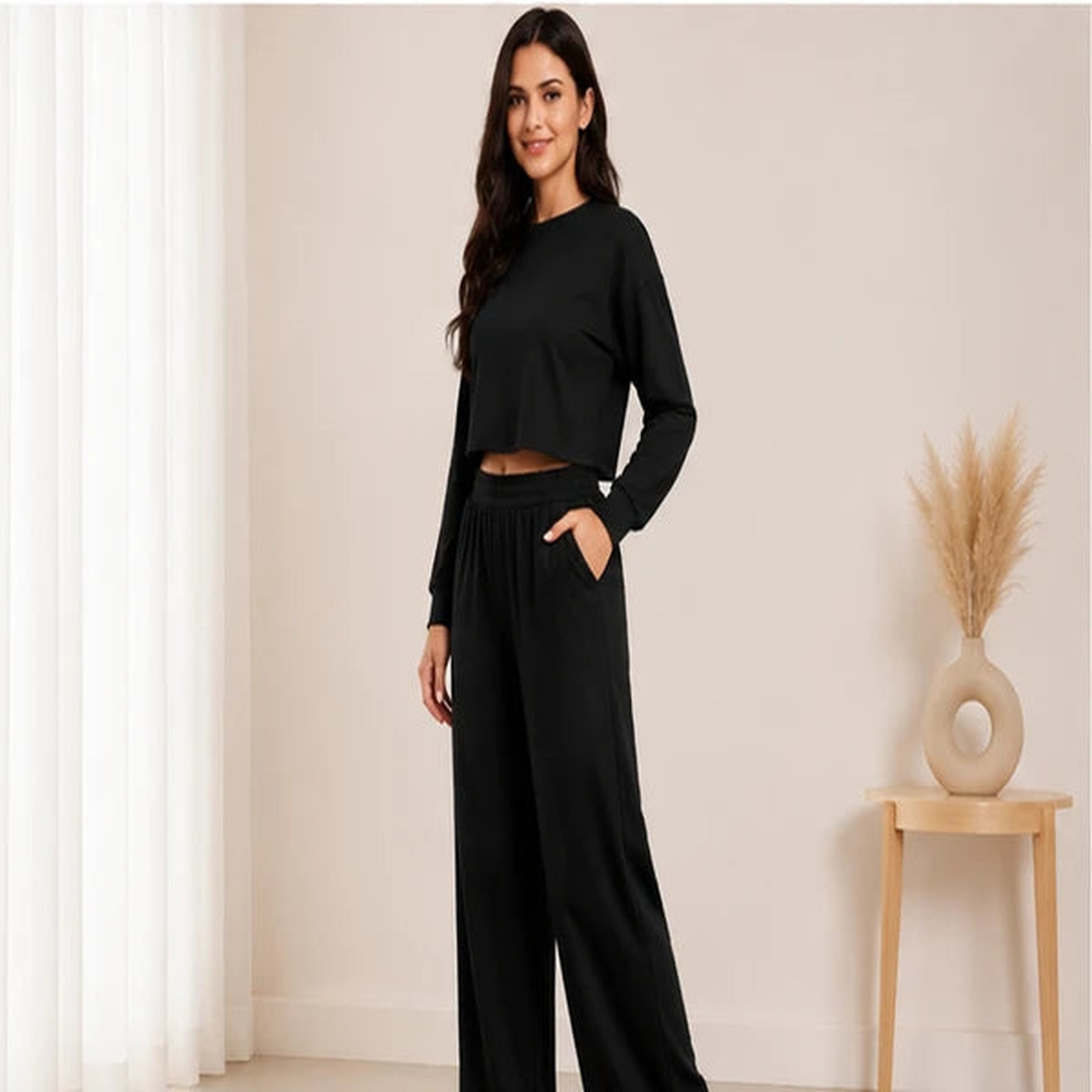 Women’s Lycra Polyester Co-Ord Set – Trendy Top & Trousers